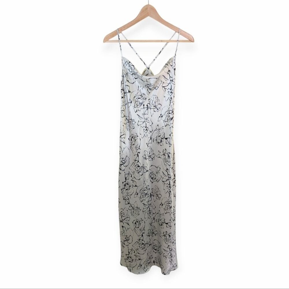 Gillian O'Malley Maxi Slip Dress Silver Dark Floral Medium